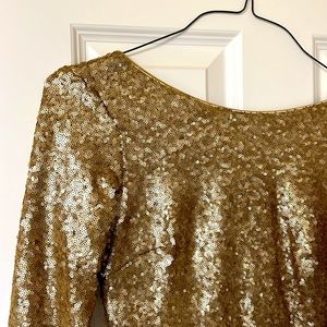 Dress the Population long sleeve gold sequin dress XS